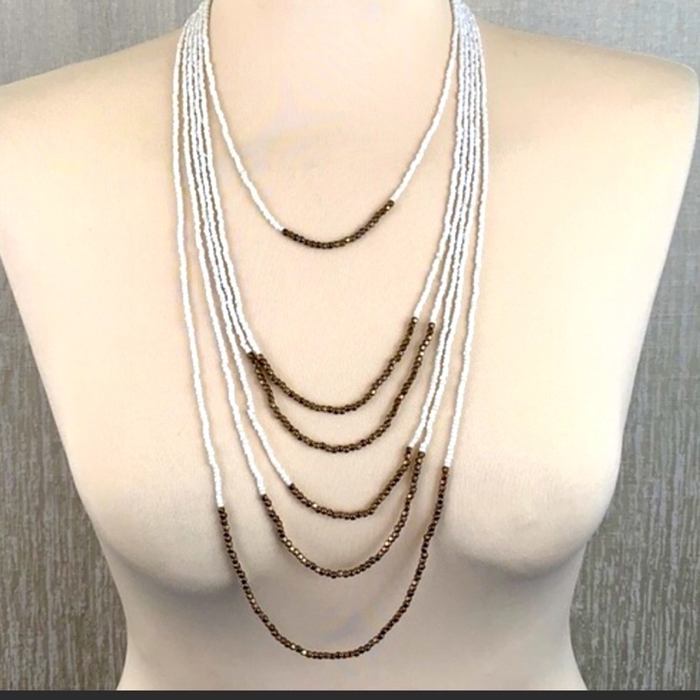 HAWAIIAN Pearls & Gold Beaded 6 Tiered Beautiful Layered Necklace Made i…